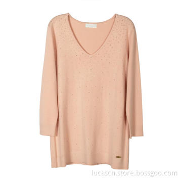 Women's Cotton Half-Cardigan Stitch Deep V-Neck Sweater